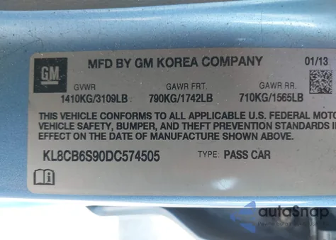 2013 Chevrolet Spark Ls Auto z USA, uszkodzony, nr VIN KL8CB6S90DC574505